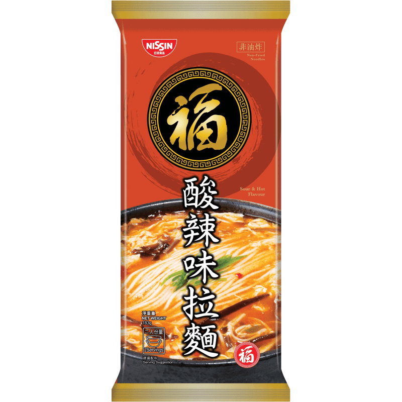 Fuku Bar Noodles (Pack) Sour and Hot Flavour 181G 福字 直身拉麵 酸辣味 181G