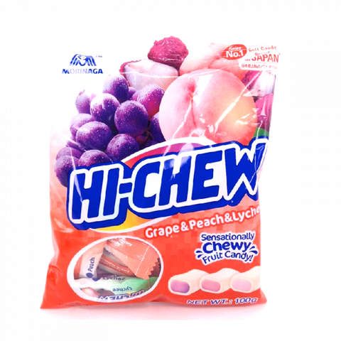 MORINAGA HICHEW CANDY BAG(GRAPE&PEACH&LYCHEE) 100G 森永 提子＆蜜桃＆荔枝味軟糖包裝 100G